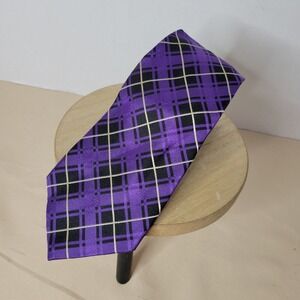 Lauren Ralph Lauren Green Label Men's Purple Black Plaid Silk Necktie Handmade